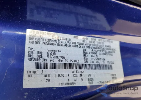 2014 Ford Focus Se z USA, uszkodzony, nr VIN 1FADP3F27EL344329